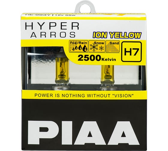Галогенные лампы для сложных погодных условий PIAA HYPER ARROS ION YELLOW H7 2500K 55W, 2 шт. HE-993Y-H7 1