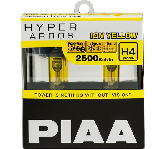 Галогенные лампы для сложных погодных условий PIAA HYPER ARROS ION YELLOW H4 2500K 60/55W, 2 шт. HE-990Y-H4 1