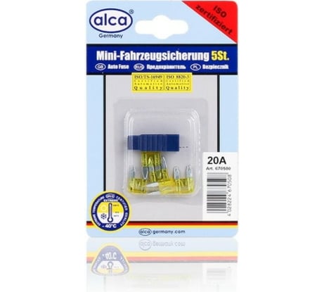 Флажковые предохранители Alca мини 20 А, 5 шт. в блистере 670500