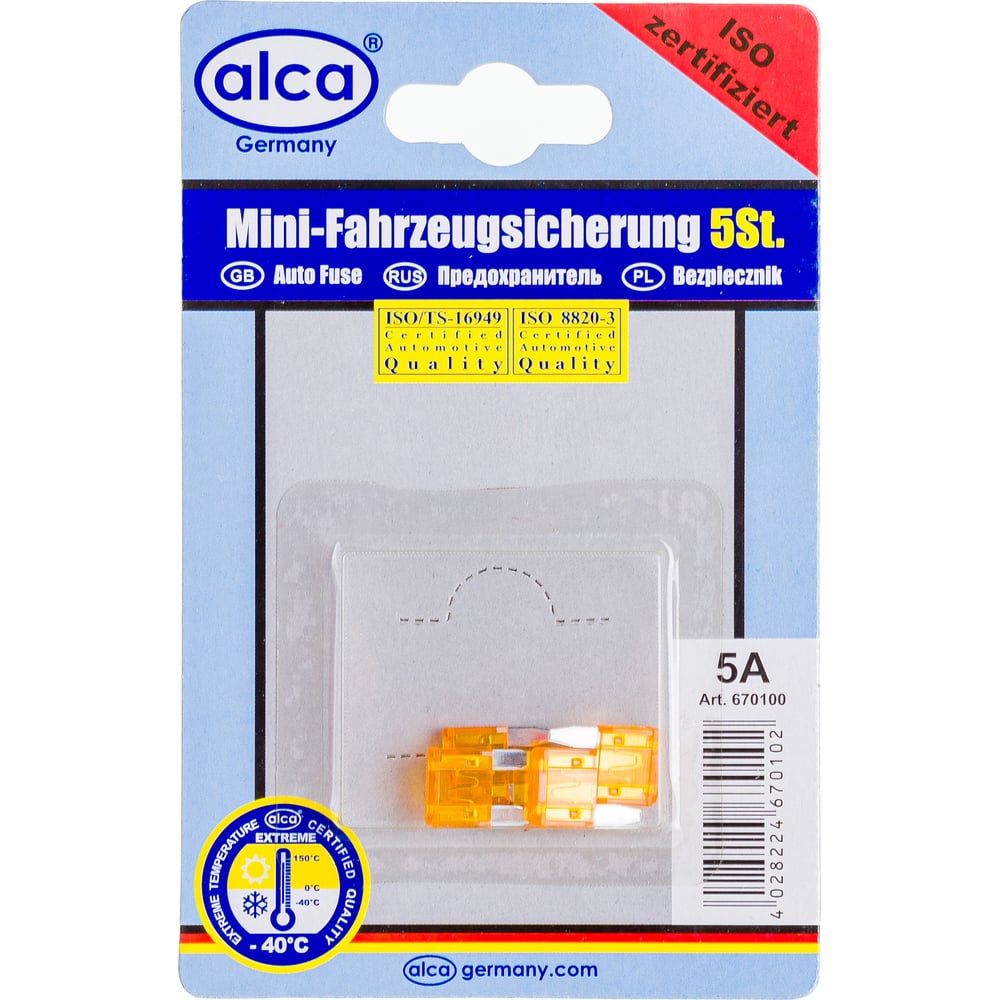 Флажковые предохранители Alca мини 5 А, 5 шт. в блистере 670100 ...