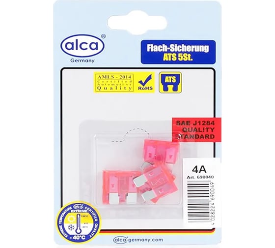 Флажковый предохранитель Alca 4 А, 5 шт. в блистере 690040