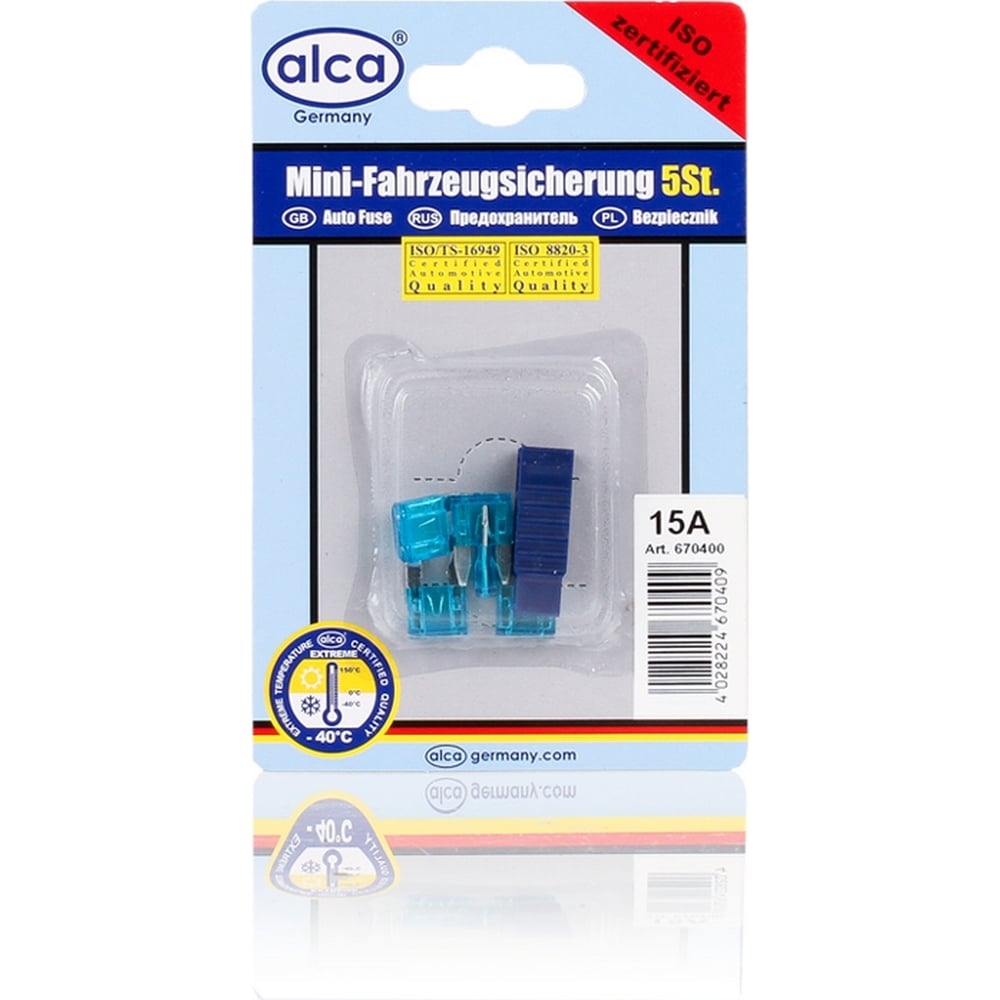 Флажковые предохранители Alca мини 15 А, 5 шт. в блистере 670400 ...