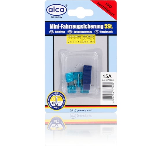 Флажковые предохранители Alca мини 15 А, 5 шт. в блистере 670400