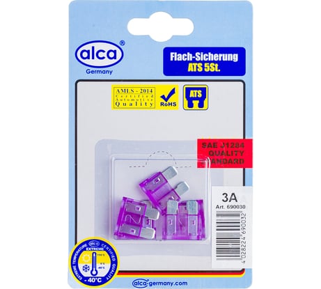 Флажковый предохранитель Alca 3 А, 5 шт в блистере 690030