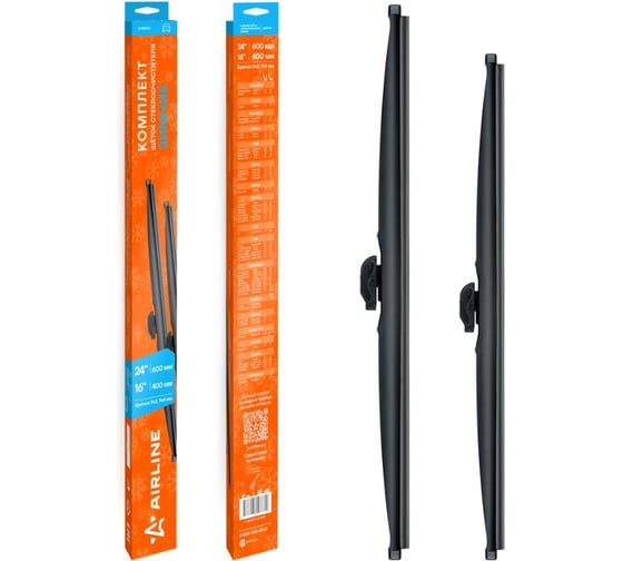 Щетки стеклоочистителя комплект AIRLINE 600/400мм (24/16) зимние с креплением Крючок 9x3, 9x4 мм, 2 штуки AWBM160 1