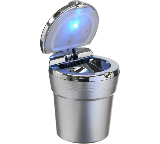 Пепельница для авто с крышкой TORSO подсветка, 7.5x9 см, серебро 4276647