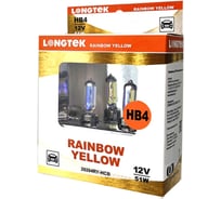 Автолампа галогенная LONGTEK HB4 (9006), 12 В, 51 Вт, P22d, Rainbow yellow, комплект 2 шт 20204RY-HCB
