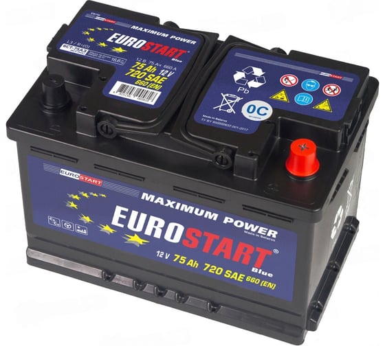 Аккумуляторная батарея EUROSTART Blue, 75 А·ч, R+ EB750