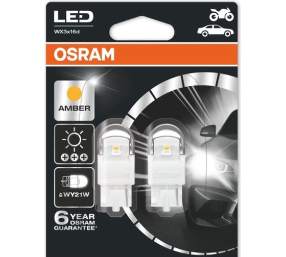 Автолампа OSRAM W21W, W3х16d, LED PREMIUM AMBER, 2 шт., 12 В 7904YE-02B 1