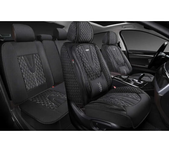 Накидки PSV 5D Olimp Len (Черный/Отстрочка Белая), комплект на весь салон, лен 138677 1