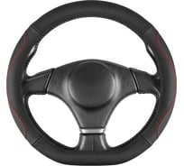 Оплетка SKYWAY D-тип натуральная кожа M (37-39 см) Design Real-21 Черная, красная строчка S01108056