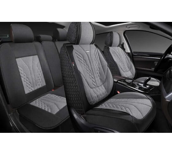 Накидки 5D PSV Mezon Len (Черно-Серый/Отстрочка Белая), комплект на весь салон, лен 138675 1