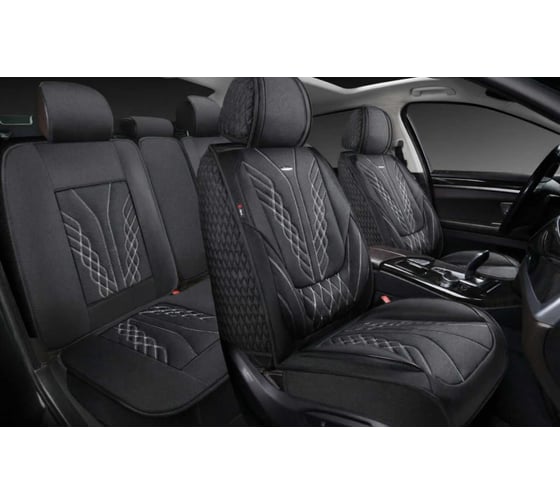 Накидки 5D PSV Mezon Len (Черный/Отстрочка Белая), комплект на весь салон, лен 138671 1