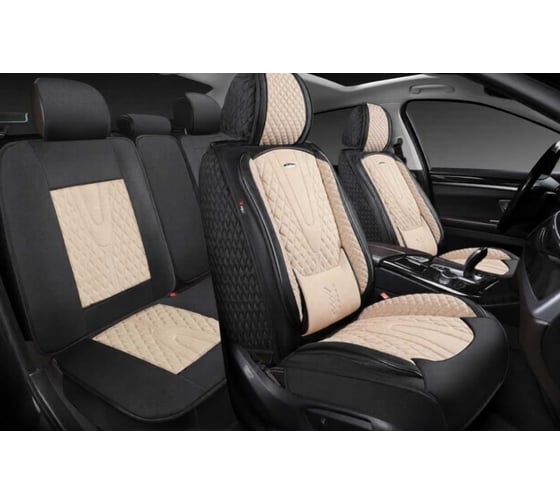 Накидки 5D PSV Olimp Len (Черно-Бежевый/Отстрочка Белая), комплект на весь салон, лен 138682 1
