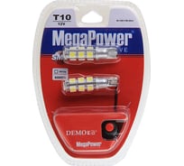 Автолампа MEGAPOWER T10W W2,1x9,5d WHITE блистер с тестером 2шт 12V M-10811W-2BLT