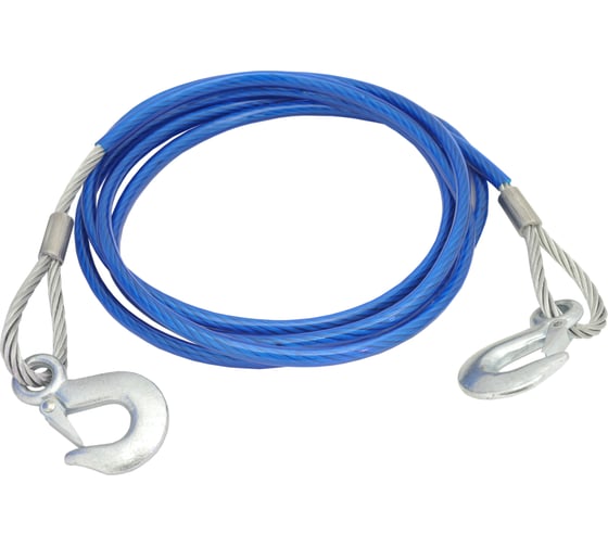 Трос буксировочный MEGAPOWER 2500кг длина 4м, стальной D=6мм в оплетке с крюками в чехле M-75006 1