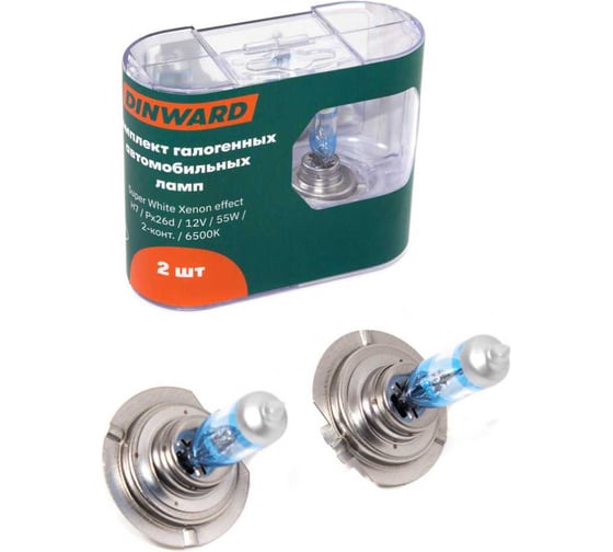 Лампа DINWARD H7 12 V 55 (PX26d) Super White голубая 6500К Xenon effect в боксе (к-т=2шт) 746237v