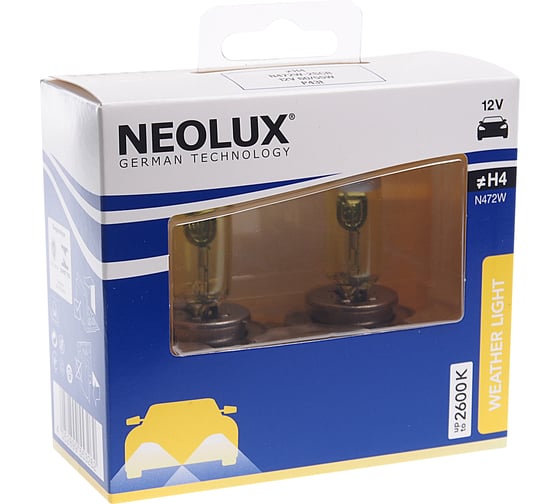 Автолампа NEOLUX H4 60*55 P43t WEATHER LIGHT2600K бокс,2шт 12V N472W-2SCB