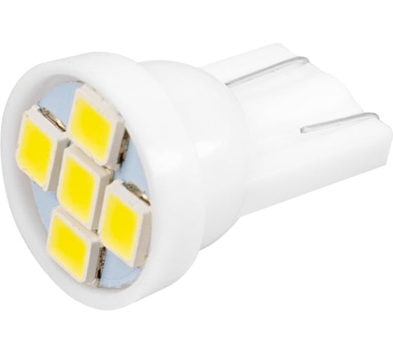 Автолампа диод SKYWAY W5W (T10, 194) W2.1x9.5d 12V 5SMD 1-конт 0,2W 500Лм 6000К Белая, пакет с подвесом комп.10шт S08201123/K