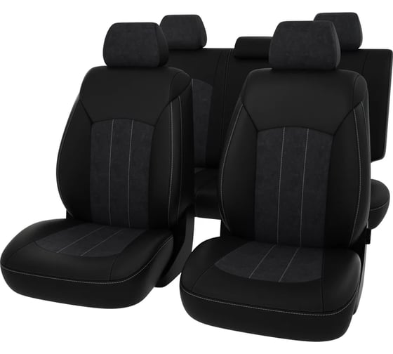 Чехлы PSV Chevrolet Cruze I 2009-2015 г. - 5 подголовников, черный/отстрочка белая (Loto) Статус 140224