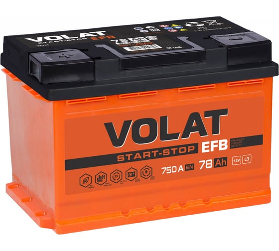 Аккумуляторная батарея VOLAT EFB 78Ah R+, Беларусь VPE780F