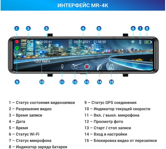 Видеорегистратор-зеркало TrendVision MR-4K TVMR4K