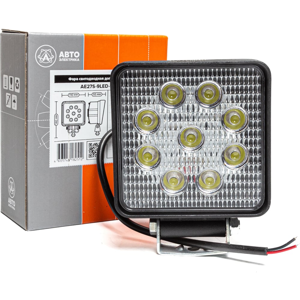 AVTOELECTRICA AE27S-9LED-55PC Фара Светодиодная Квадрат, Рассеив.Свет, 9 Диодов,27w,(110х55х140)12/24v