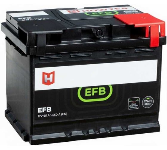 Аккумулятор автомобильный HOWTER EFB 65 А·ч, 650 А, прямая полярность, 242х175х190 мм 464488