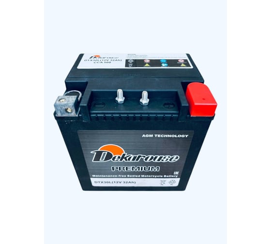 Аккумулятор мотоциклетный AGM Dekarouse 32 Ач, 500 А, обратная полярность, 170x132x175 мм DTX30L