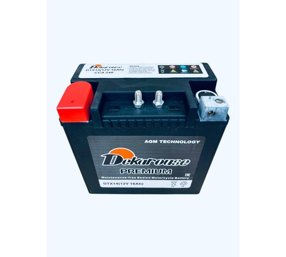 Аккумулятор мотоциклетный AGM Dekarouse 16 Ач, 240 А, прямая полярность, 150x88x145 мм DTX14