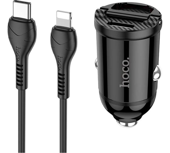 Автомобильная зарядка Amperin HOCO NZ2 Link, кабель Lightning, QC3.0, один порт USB, один порт Type-C,черный 093338