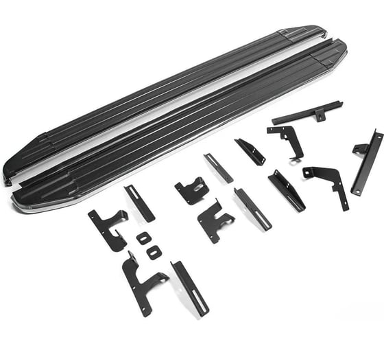 Порог-площадка Rival Slim black S173ALB + комплект крепежа к порогам Mitsubishi Pajero IV 2006-2011-2014- S173ALB.4002.1