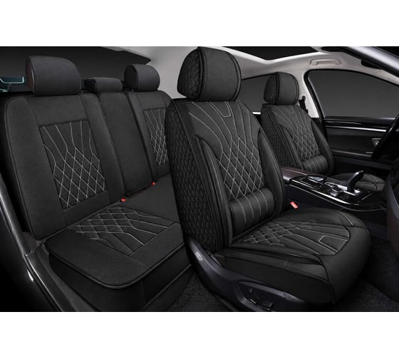Накидки PSV 5D V001PL70 с поддержкой, черные, белая отстрочка, комплект на весь салон, велюр 139053