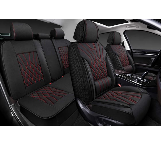 Накидки PSV 5D V001PL70 с поддержкой, черные, красная отстрочка, комплект на весь салон, велюр 139054