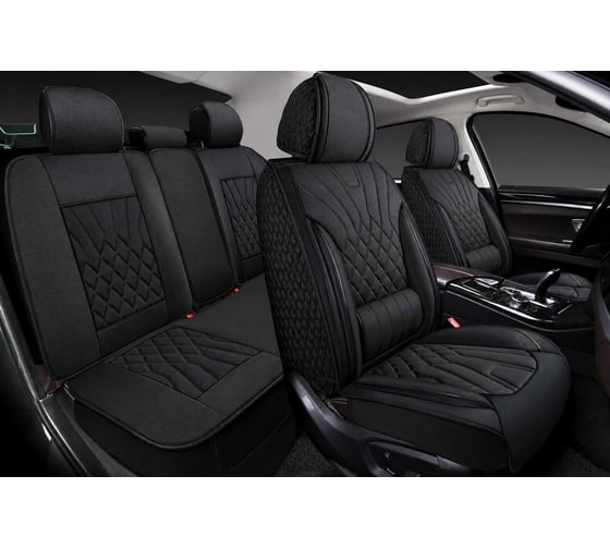 Накидки PSV 5D V001PL70 с поддержкой, черные, черная отстрочка, комплект на весь салон, велюр 139056