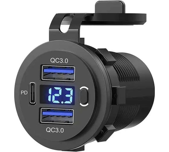 Розетка РИФ USB QC 3.0х2, PD с вольтметром и выключателем RIF22-4-1017400