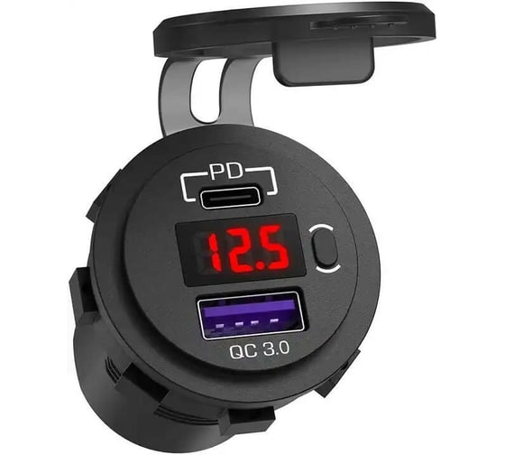 Розетка РИФ USB QC 3.0, PD с вольтметром и выключателем RIF22-4-1017000