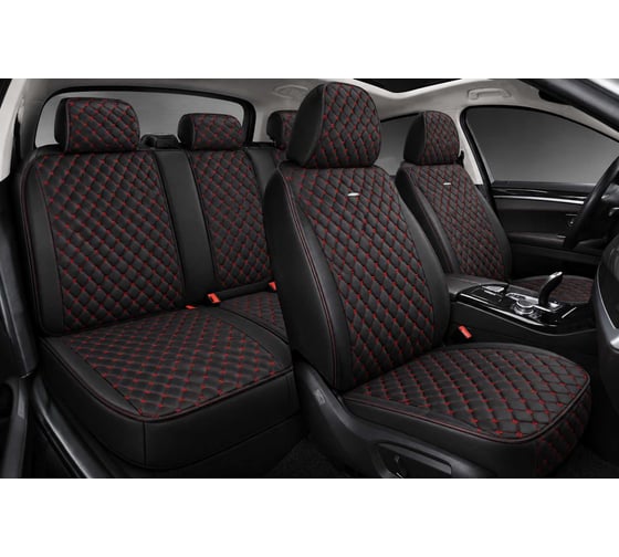 Накидки PSV 5D Len Sport черные, красная отстрочка, комплект на весь салон, лен 138657