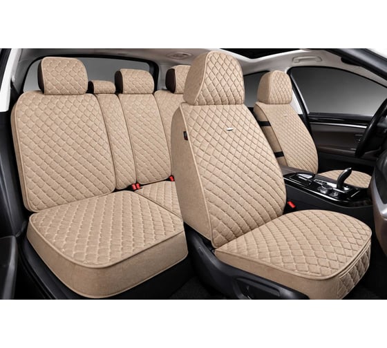 Накидки PSV 5D Len Sport бежевые, белая отстрочка, комплект на весь салон, лен 138653
