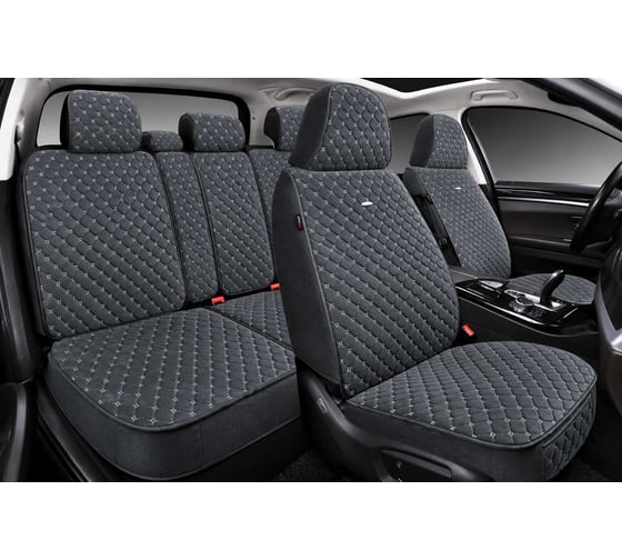Накидки PSV 5D Len Sport серые, белая отстрочка, комплект на весь салон, лен 138654