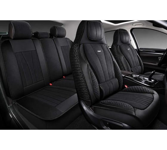 Накидки PSV 5D Vektor Alcantara Sport черные, черная отстрочка, комплект на весь салон, алькантара 138686