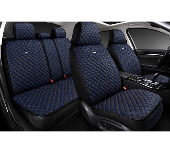 Накидки PSV 5D Len Sport черные, синяя отстрочка, комплект на весь салон, лен 138656