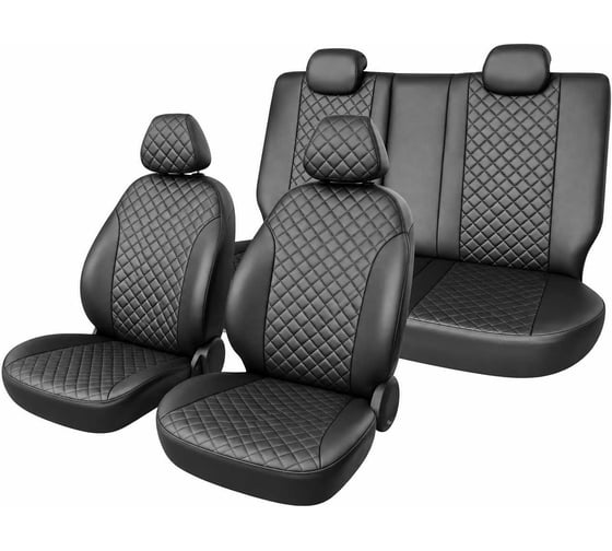 Чехлы на сиденья Defly Chevrolet Cobalt (T250), 2011-н.в., Ravon R4, 2016-2020, экокожа черная/ромб перфорация Ch2-2KR 1