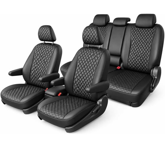 Чехлы на сиденья Defly Toyota Wish (XE20), 2009-2017, 5 мест, экокожа премиум черная/ромб перфорация Ty64-5-2KPrem 1