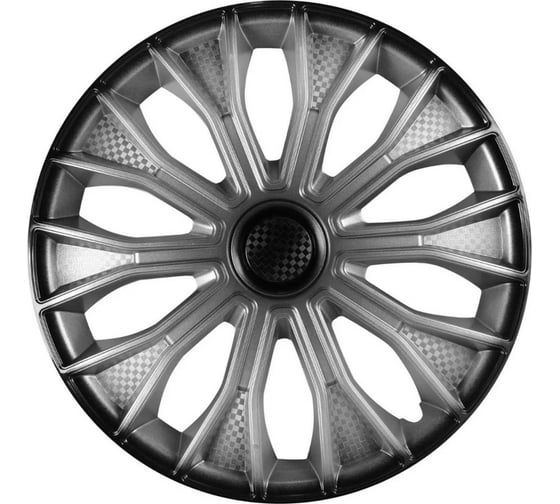 Колпаки LION ВОЛТЕК R15, серебристо-черный, карбон, комплект 2 шт. LW1543