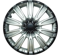 Колпаки LION ТОРНАДО R14, серебристо-черный, карбон, комплект 2 шт. LW1430
