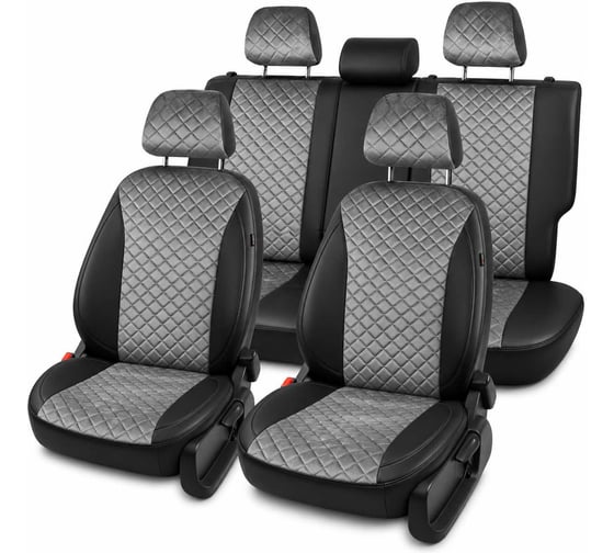 Чехлы для Hyundai Solaris II/Kia Rio IV 2017-2022/Solaris HS 2022-> седан PSV Статус Comfort/Prestige, дел. спинка, велюр серый, ультразвук 3.5x3.5 139284