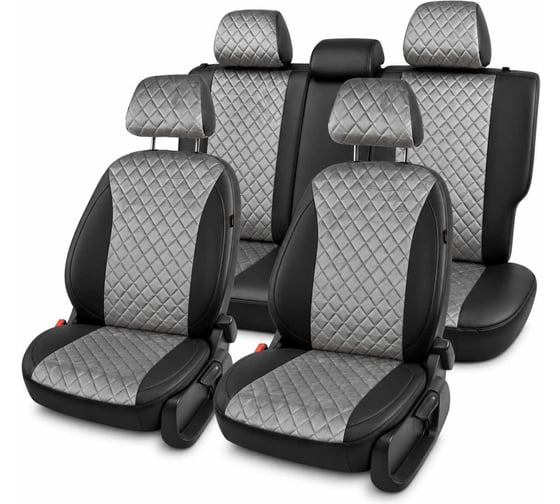 Чехлы для Hyundai Solaris II/Kia Rio IV 2017-2022/Solaris HS 2022-> седан PSV Статус Comfort/Prestige, дел. спинка, велюр серый, ультразвук 6x4 139286