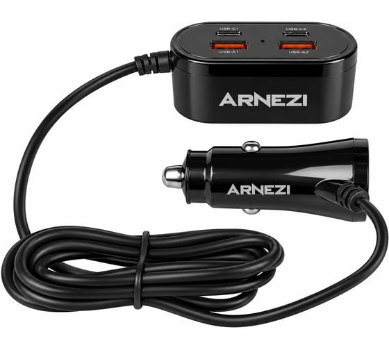 Адаптер автомобильный Arnezi на 5 портов 90W 2хUSB-A + 3хType-c 12-24V в прикуриватель A0603020