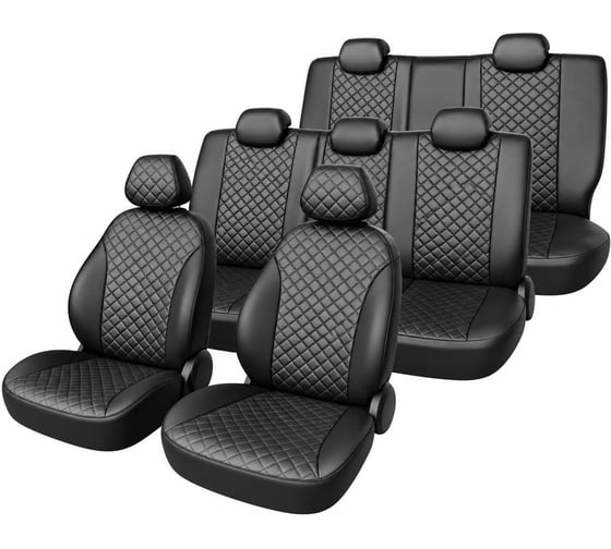 Чехлы на сиденья Toyota Wish DEFLY (XE10), 2003-2009, 7 мест, экокожа черная/ромб перфорация Ty78-7-2KR